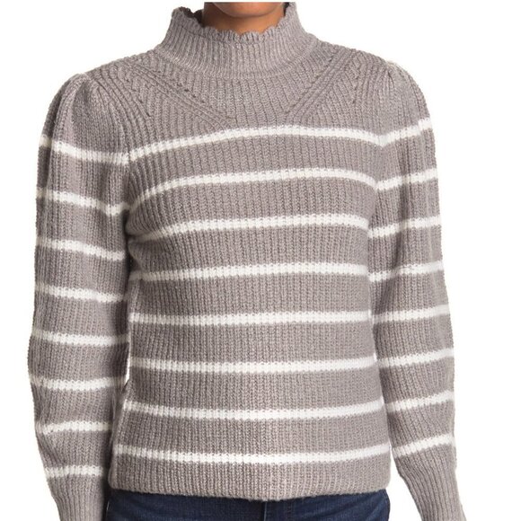 𝅺FEMME By Design BNWOT Scalloped Mock Neck Striped Sweater Small - Picture 1 of 8